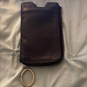 Fossil Black Leather Phone Case and Wallet with Keyring